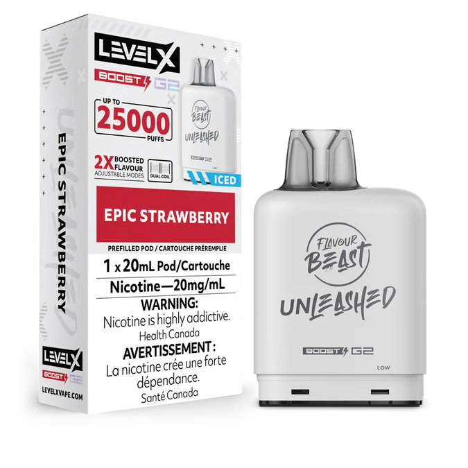 LEVEL X UNLEASHED BOOST G2 EPIC STRAWBERRY ICED 25K 20MG