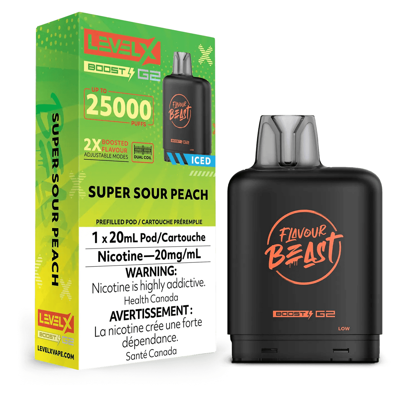 LEVEL X BOOST G2 SUPER SOUR PEACH ICED 25K 20MG