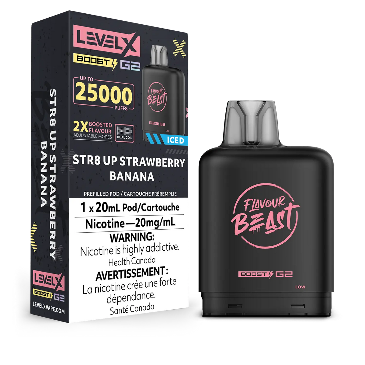 LEVEL X BOOST G2 STR8 UP STRAWBERRY BANANA ICED 25K 20MG