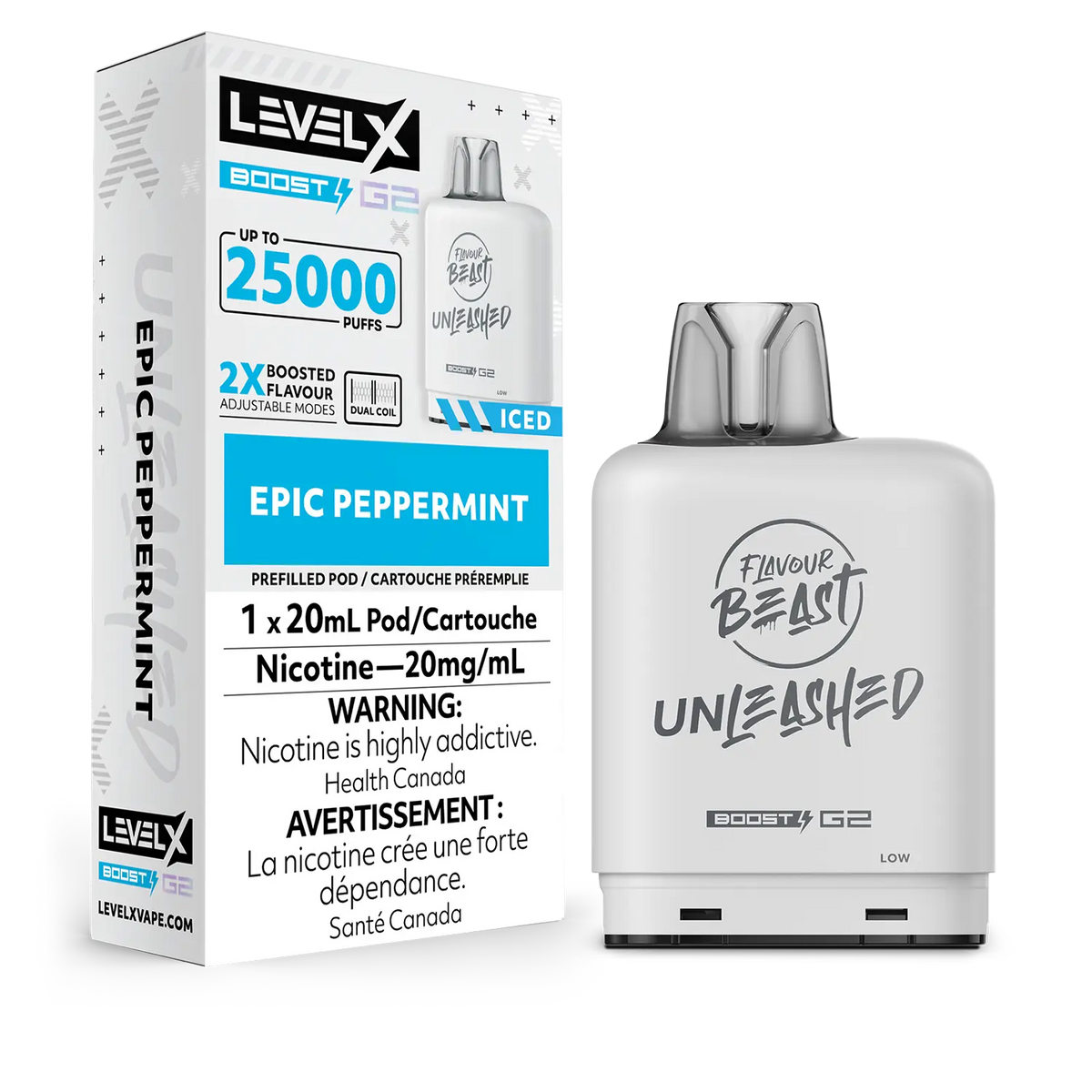 LEVEL X UNLEASHED BOOST G2 EPIC PEPPERMINT ICED 25K 20MG