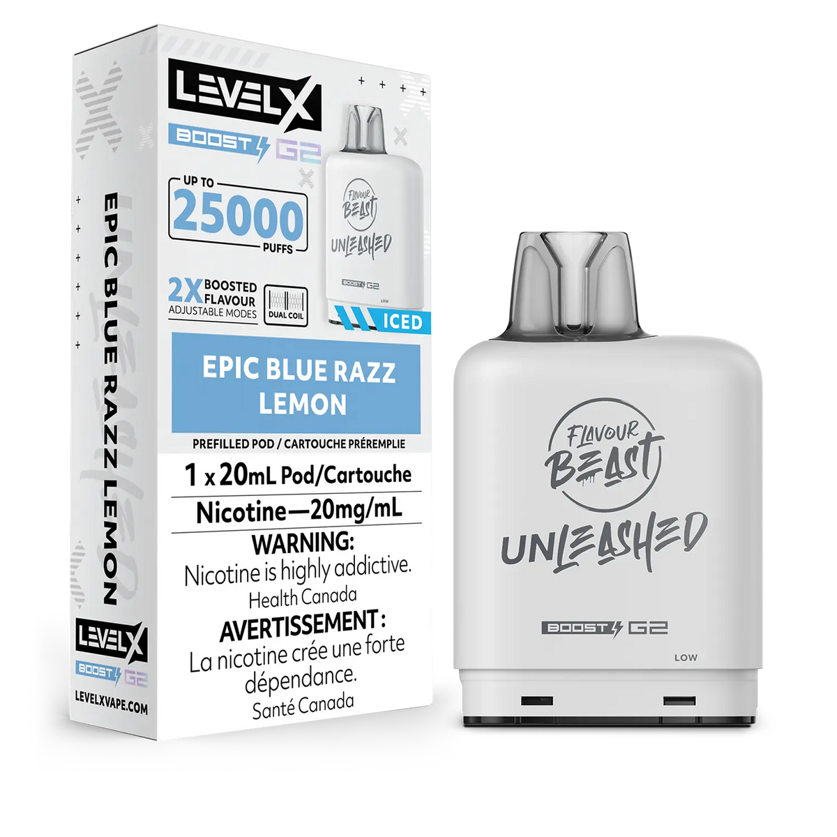 LEVEL X UNLEASHED BOOST G2 EPIC BLUE RAZZ LEMON ICE 25K 20MG