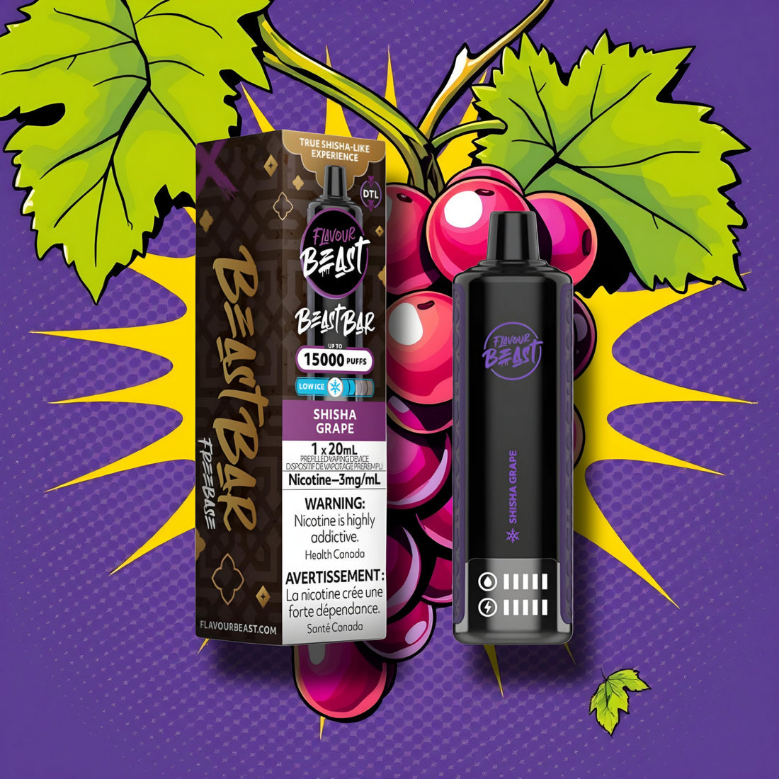 BEAST BAR 15K LOW ICE 3MG SHISHA GRAPE