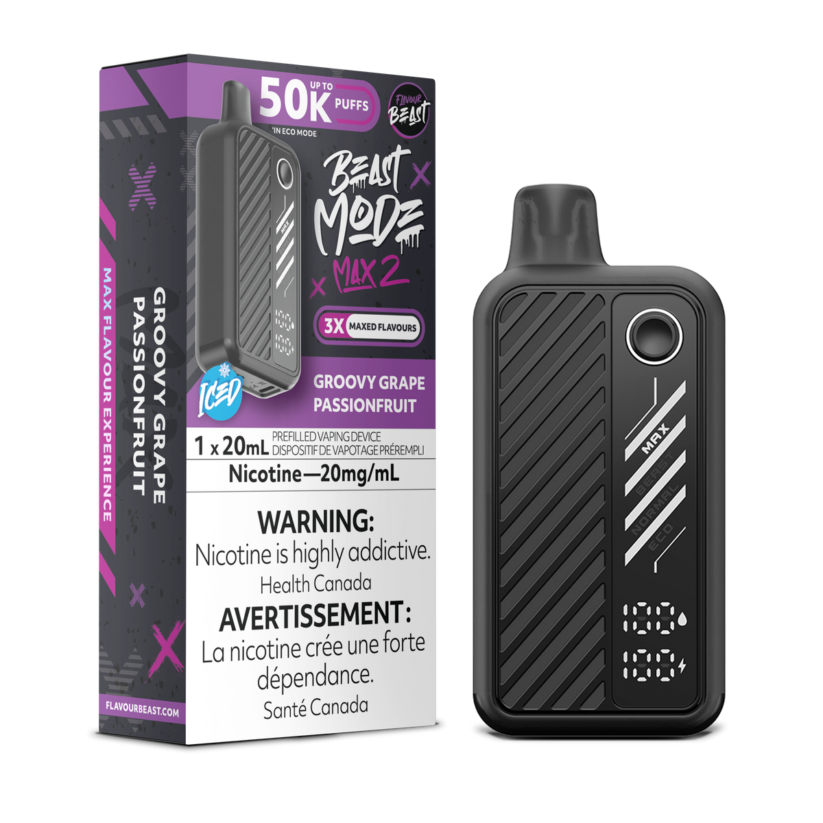 50K BEAST MODE MAX 2 GROOVY GRAPE PASSIONFRUIT ICED 20MG