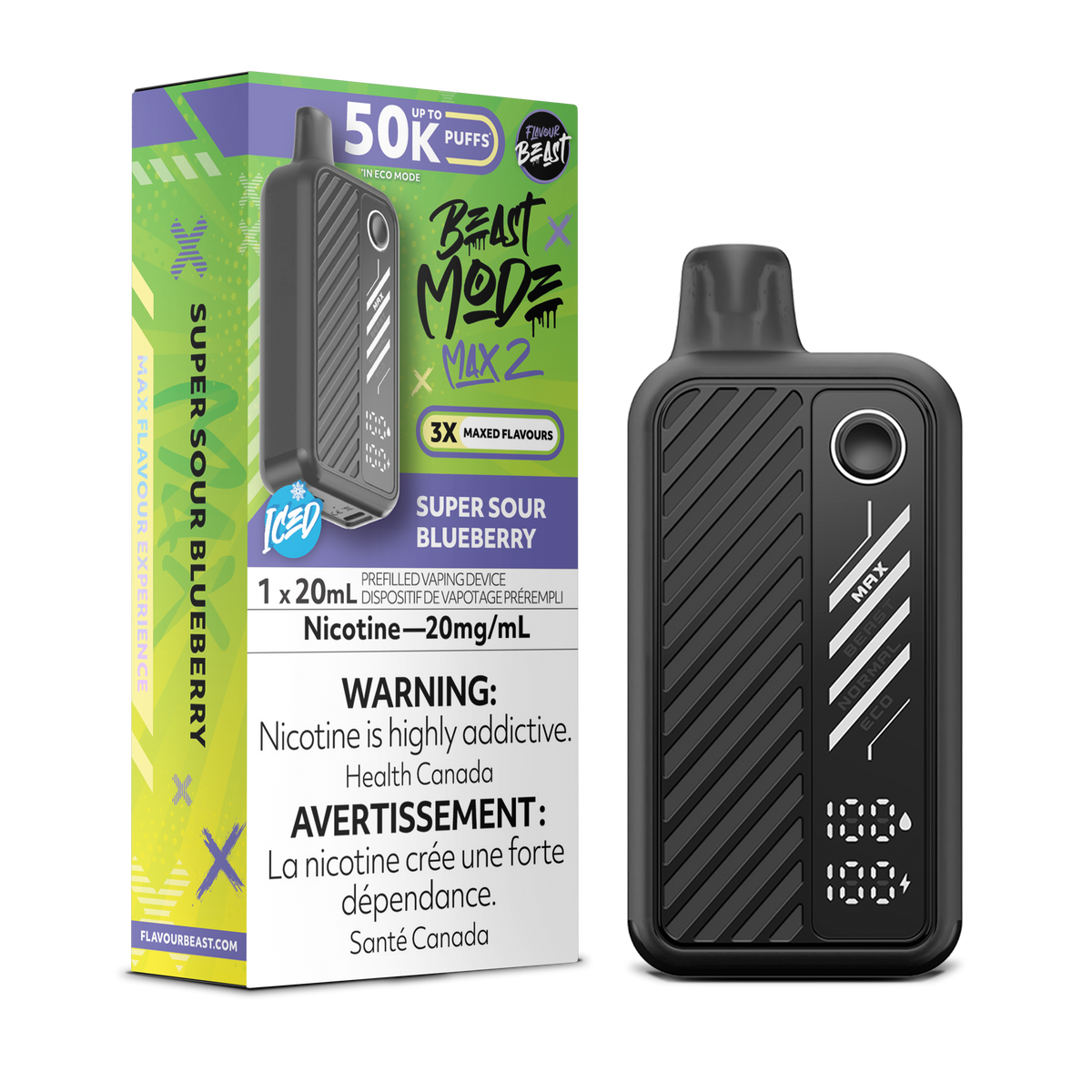 50K BEAST MODE MAX 2 SUPER SOUR BLUEBERRY ICED 20MG