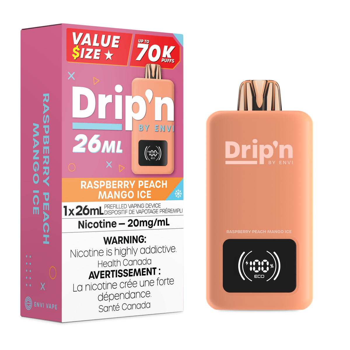 DRIP'N 70K RASPBERRY PEACH MANGO ICED 20MG