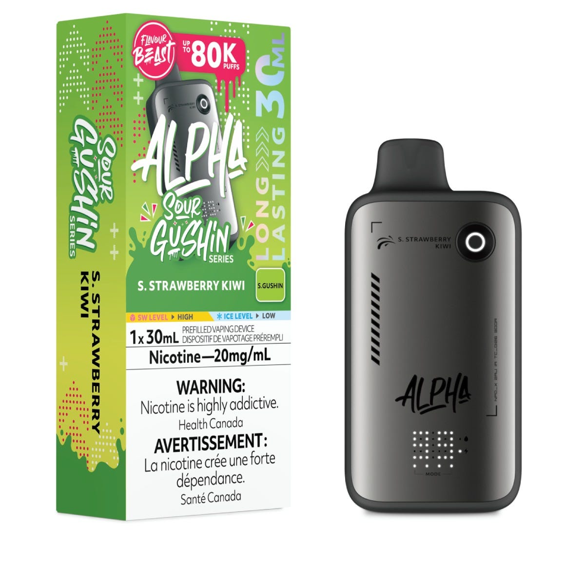 FLAVOUR BEAST ALPHA 80K SOUR GUSHIN’ S.STRAWBERRY KIWI 20MG