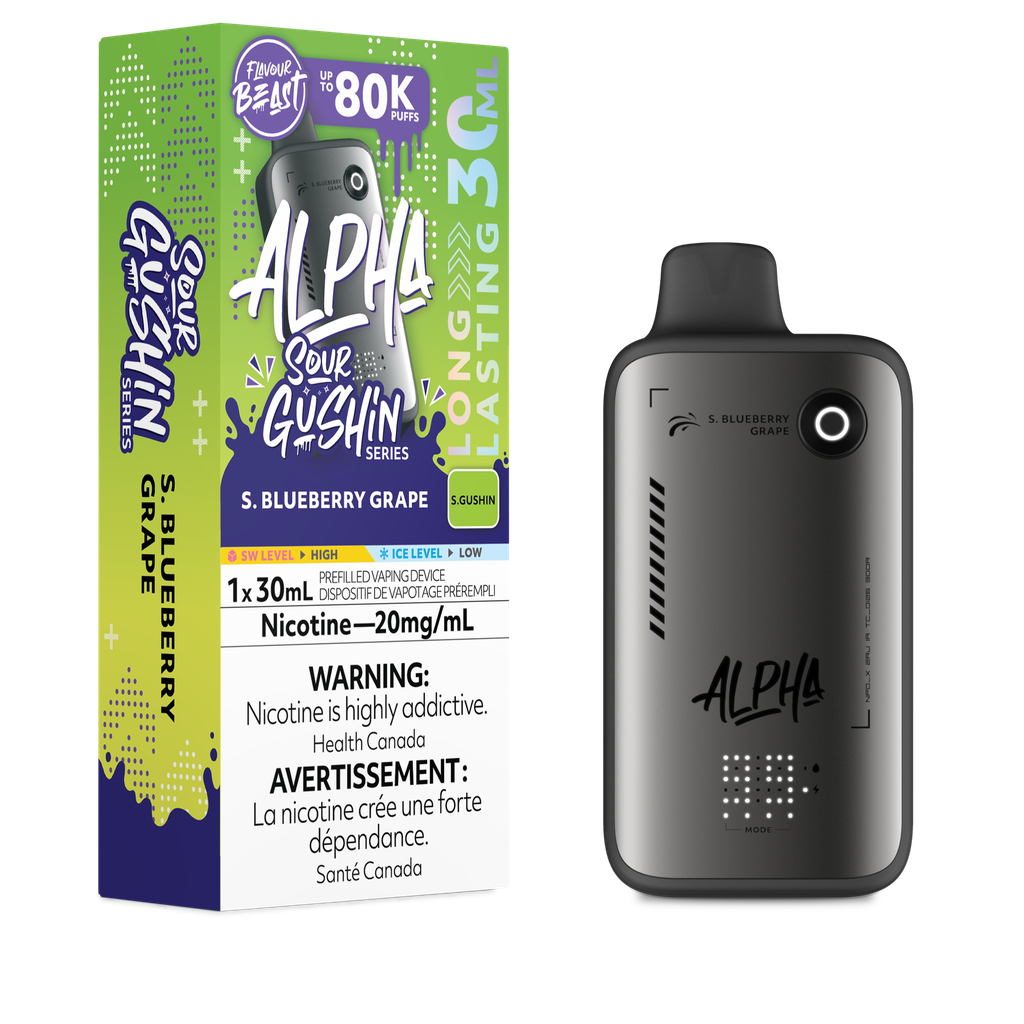 FLAVOUR BEAST ALPHA 80K SOUR GUSHIN’ S.BLUEBERRY GRAPE 20MG