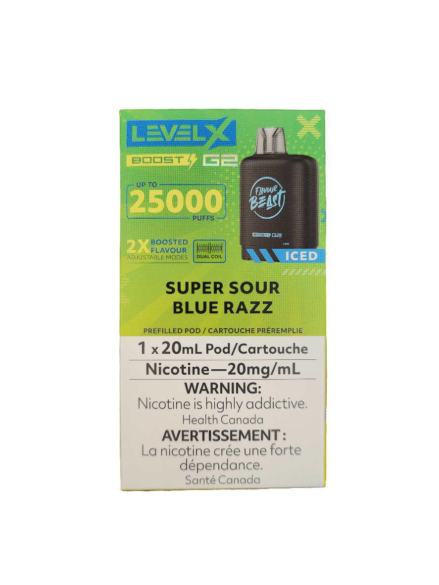 LEVEL X BOOST G2 SUPER SOUR BLUE RAZZ ICED 25K 20MG