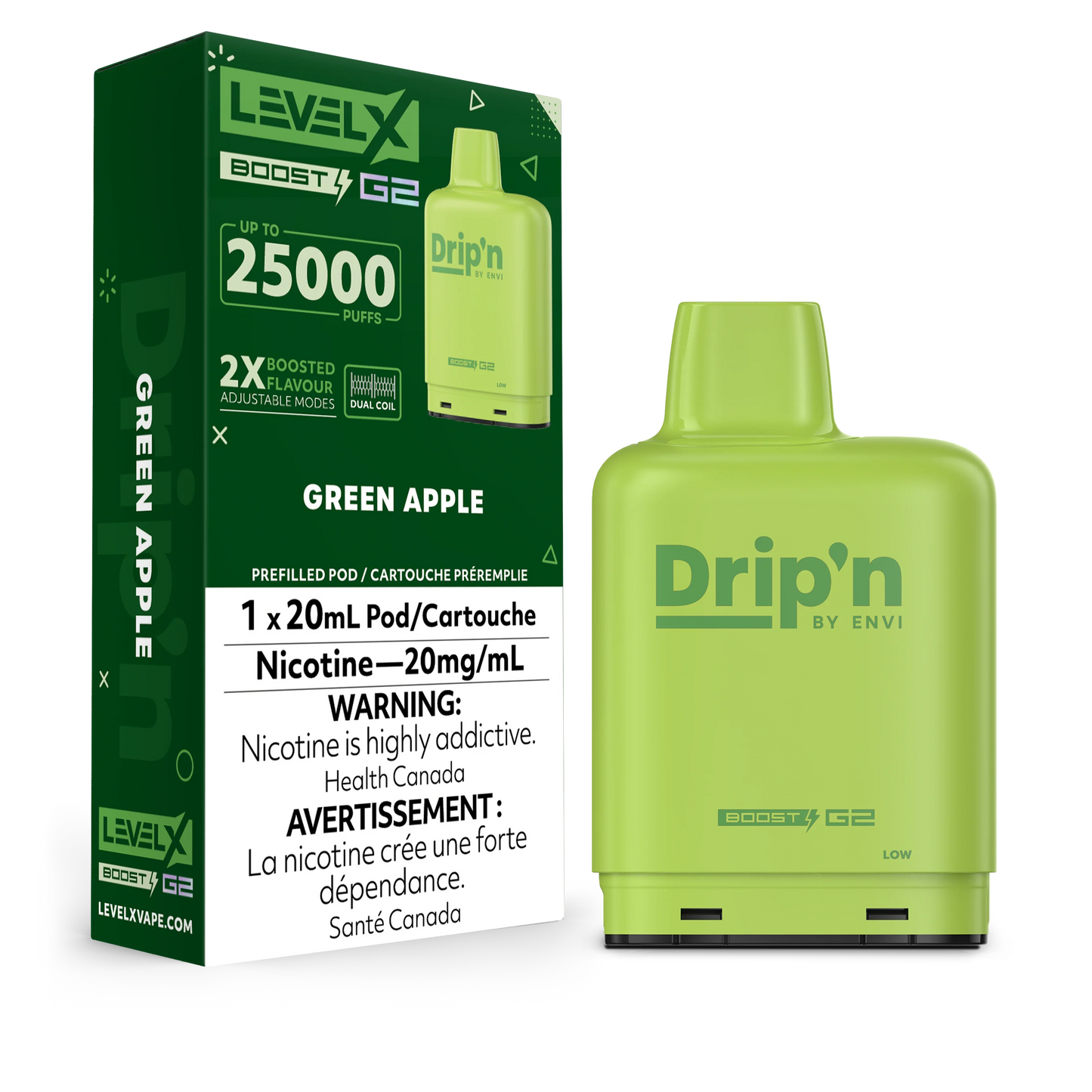 LEVEL X DRIP’N BOOST G2 25K GREEN APPLE 20MG