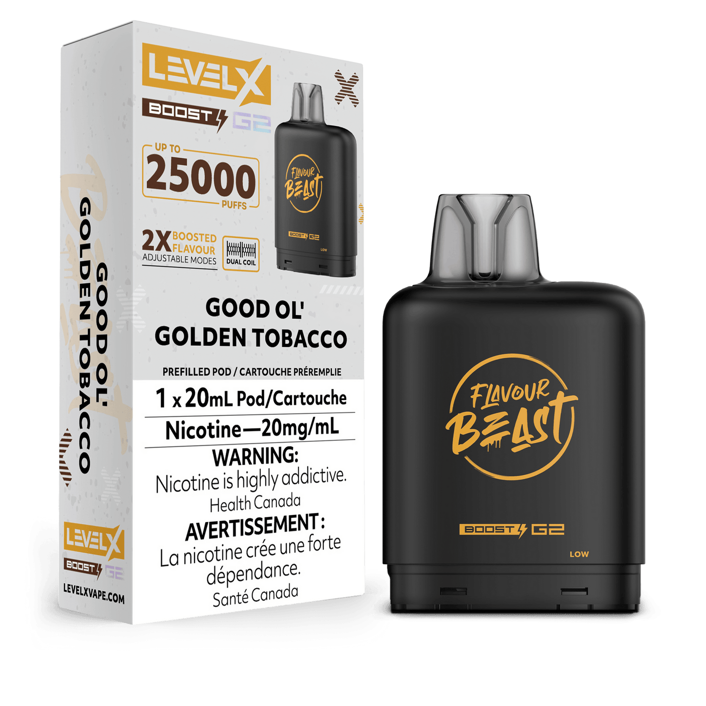 LEVEL X BOOST G2 25K GOOD OL' GOLDEN TOBACCO 20MG