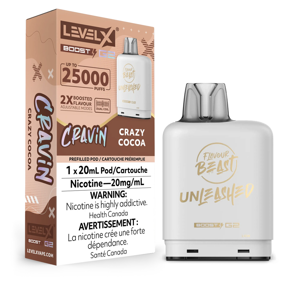 LEVEL X UNLEASHED BOOST G2 CRAVIN' CRAZY COCOA 25K 20MG