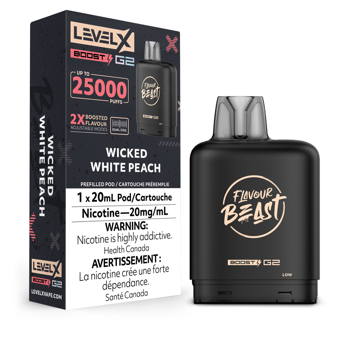 LEVEL X BOOST G2 25K WICKED WHITE PEACH 20MG