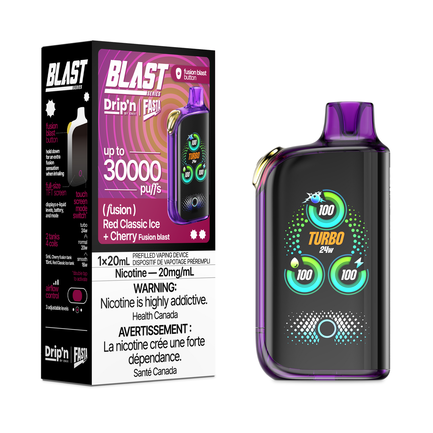 DRIP'N ENVI FASTA BLAST 30K 20MG FUSION RED CLASSIC ICE/ CHERRY