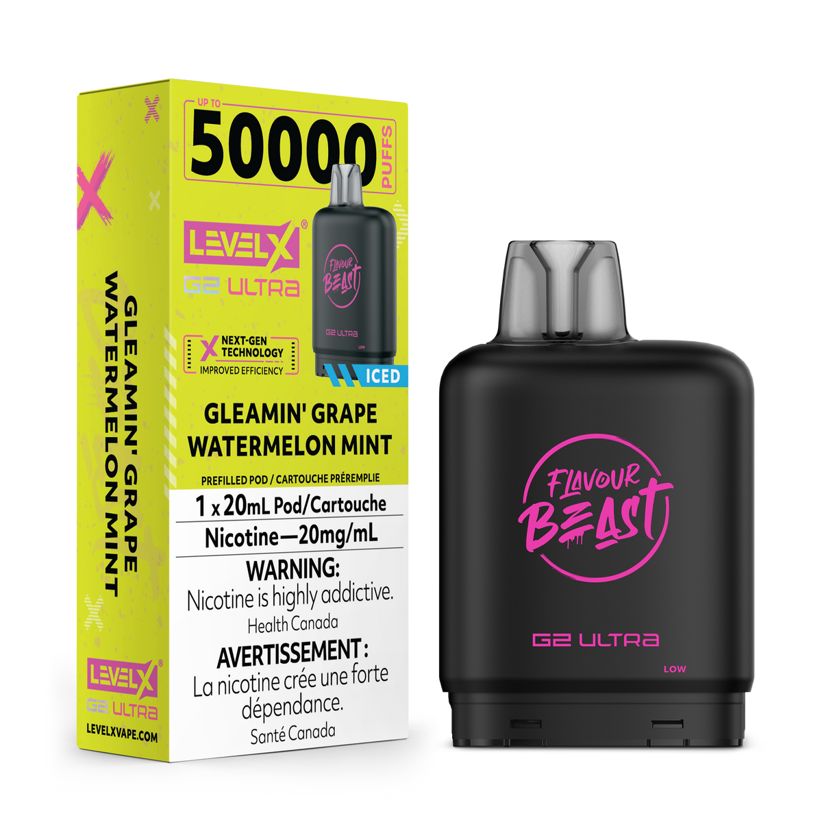 LEVEL X G2 ULTRA 50K 20MG GLEAMIN' GRAPE WATERMELON MINT ICED