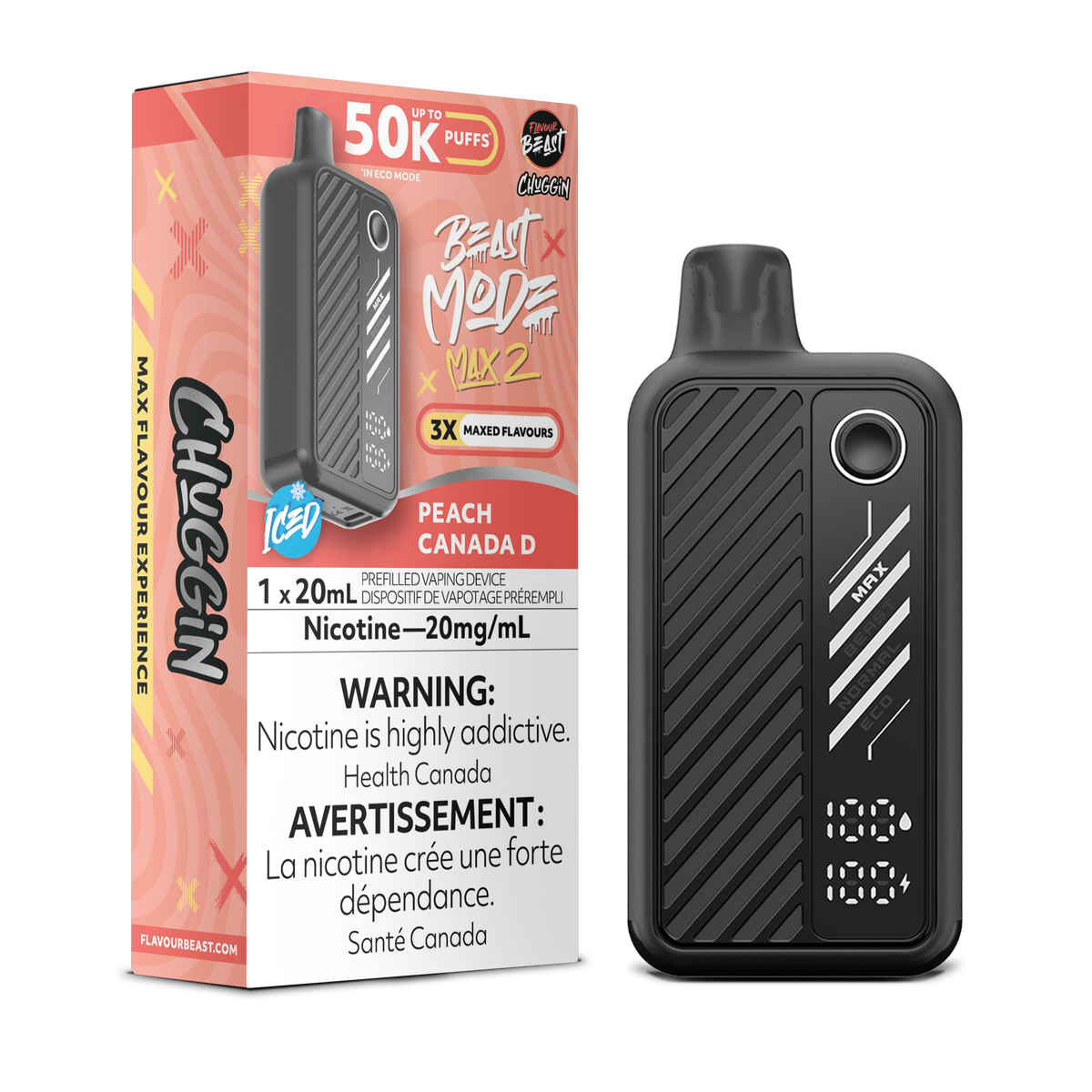 50K BEAST MODE MAX 2 CHUGGIN SERIES PEACH CANADA D ICED 20MG