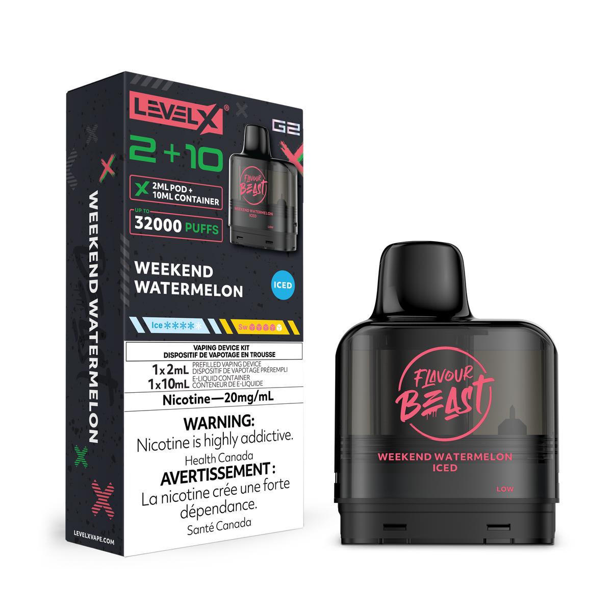 LEVEL X G2 32K 2+10ML WEEKEND WATERMELON ICED 20MG