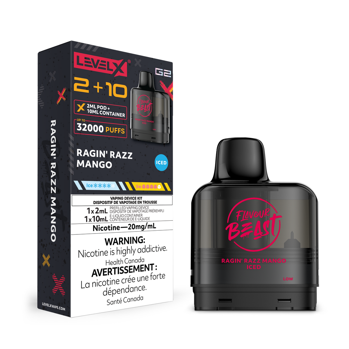 LEVEL X G2 32K 2+10ML RAGIN’ RAZZ MANGO ICED 20MG