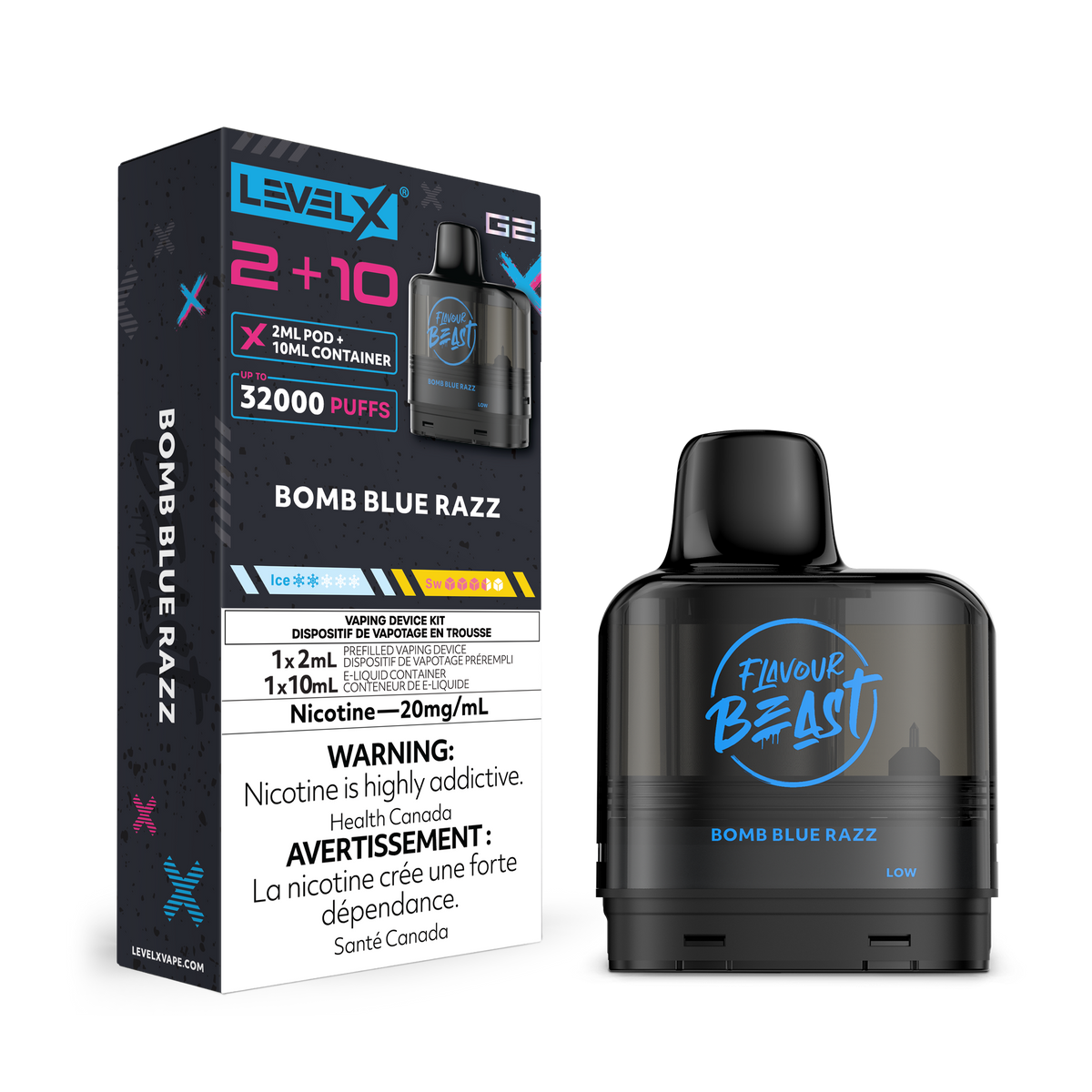 LEVEL X G2 32K  2+10ML BOMB BLUE RAZZ 20MG