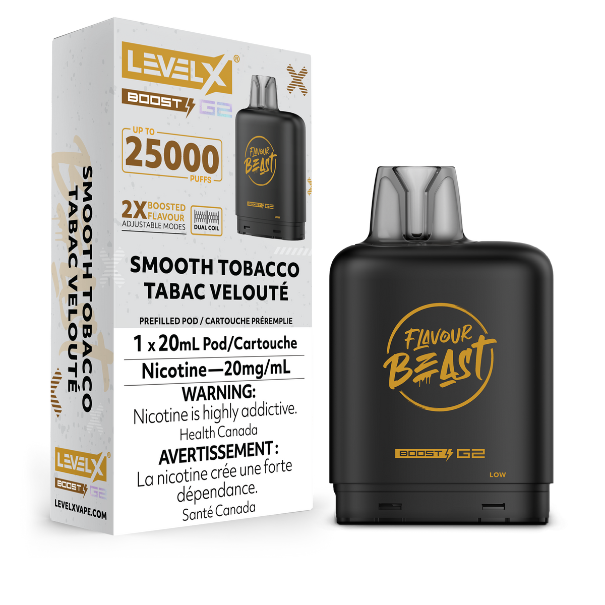 LEVEL X BOOST G2 25K SMOOTH TOBACCO 20MG