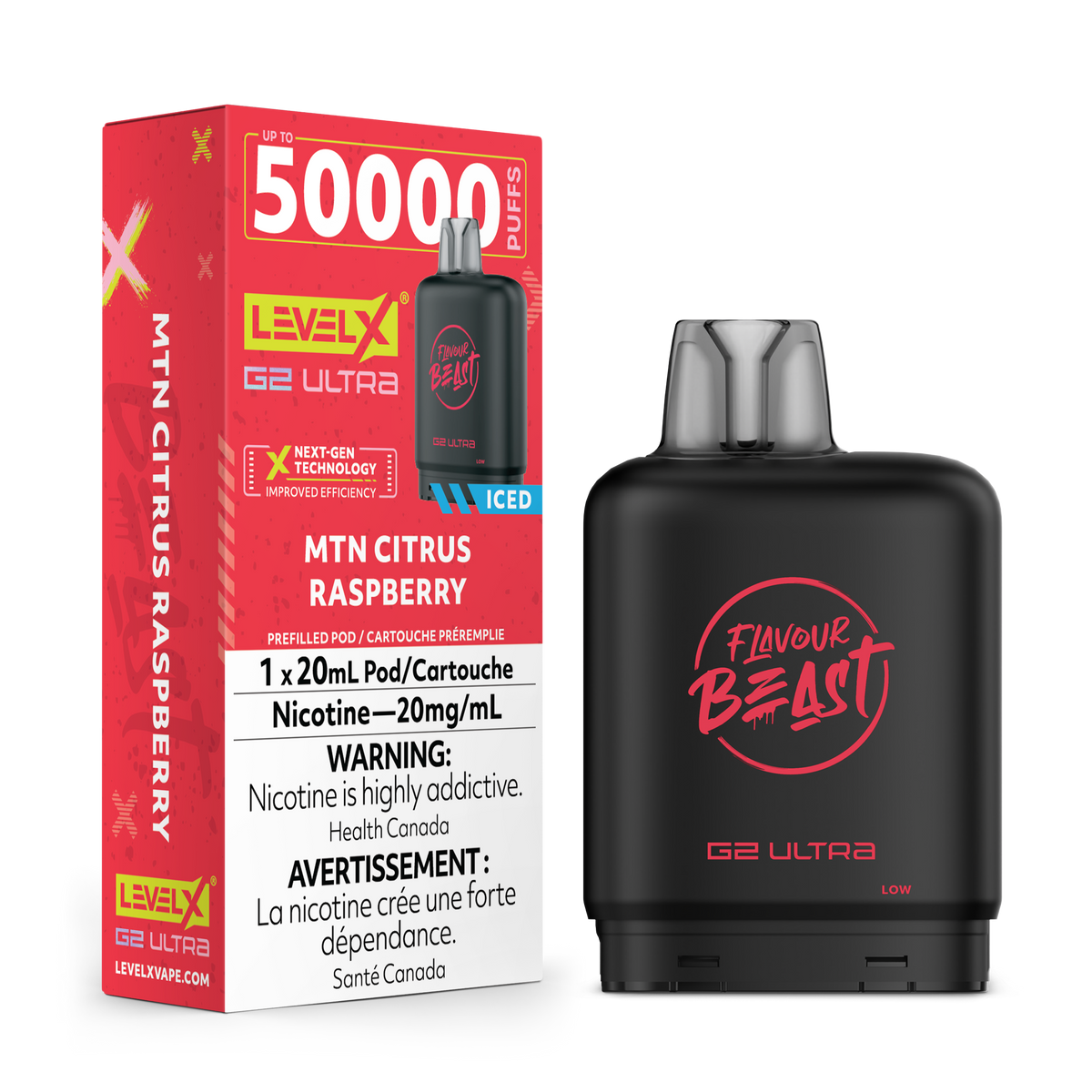 LEVEL X G2 ULTRA 50K MTN CITRUS RASPBERRY ICED 20MG