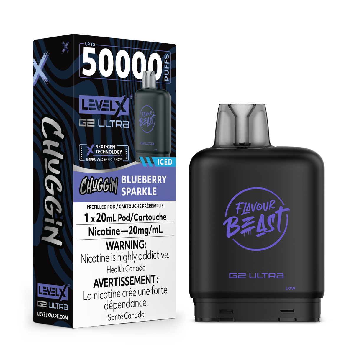 LEVEL X G2 ULTRA CHUGGIN 50K BLUEBERRY FIZZ(BLUEBERRY SPARKLE) ICED 20MG