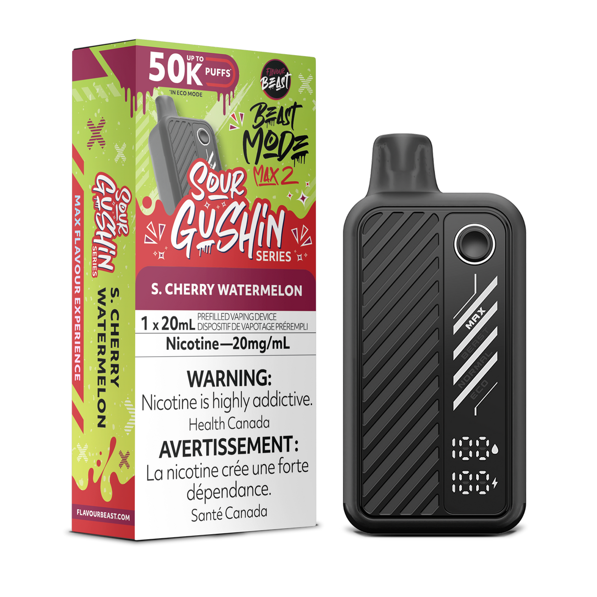 50K BEAST MODE MAX 2 GUSHIN’ SOUR CHERRY WATERMELON 20MG