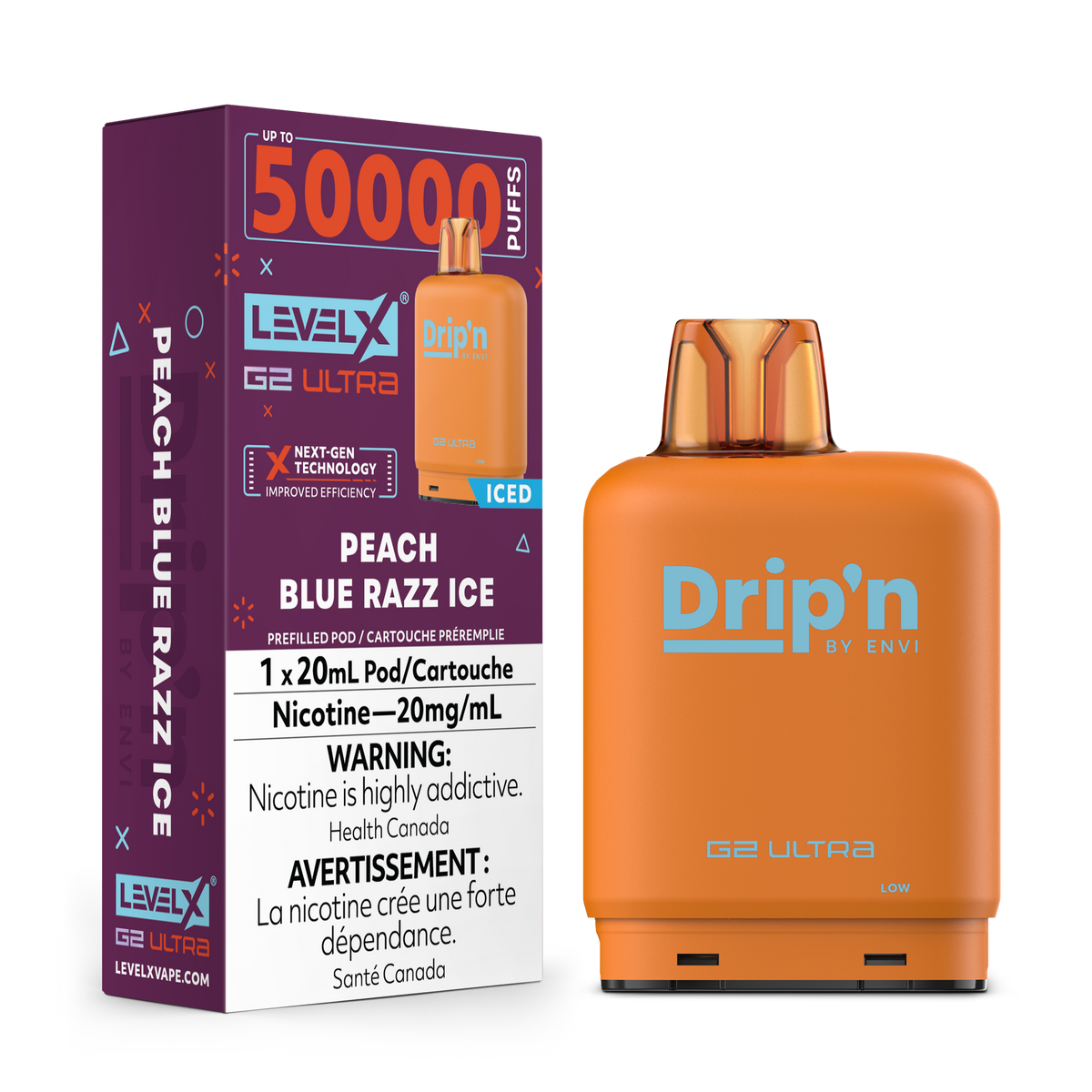 LEVEL X G2 DRIP'N ULTRA 50K PEACH BLUE RAZZ ICE 20MG