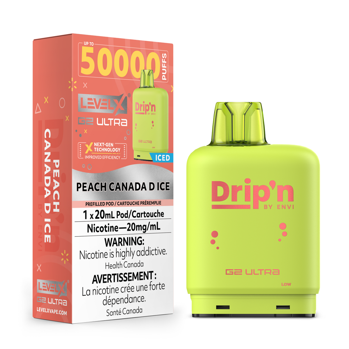 LEVEL X DRIP'N G2 ULTRA 50K PEACH CANADA D ICE 20MG
