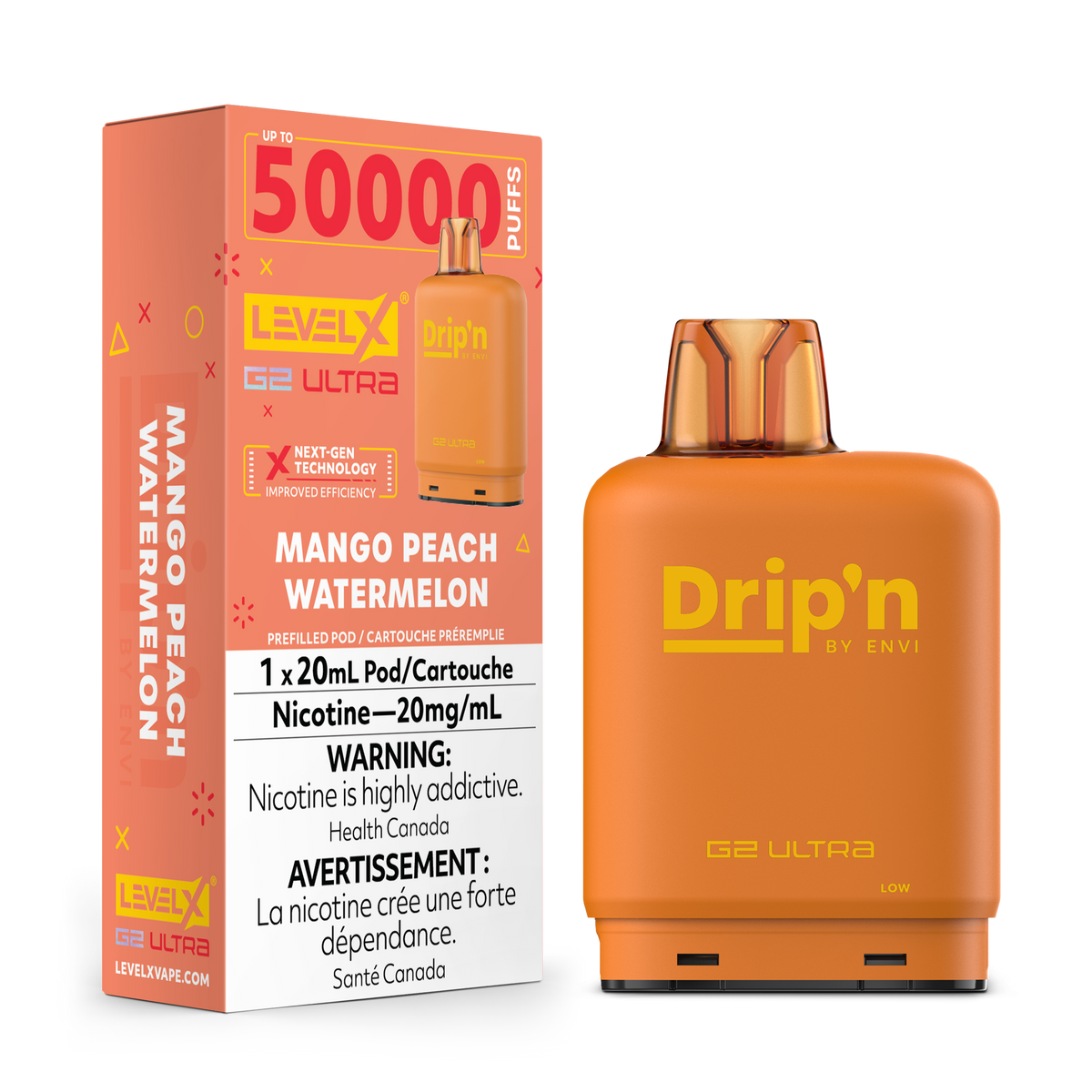 LEVEL X DRIP'N G2 ULTRA 50K MANGO PEACH WATERMELON 20MG