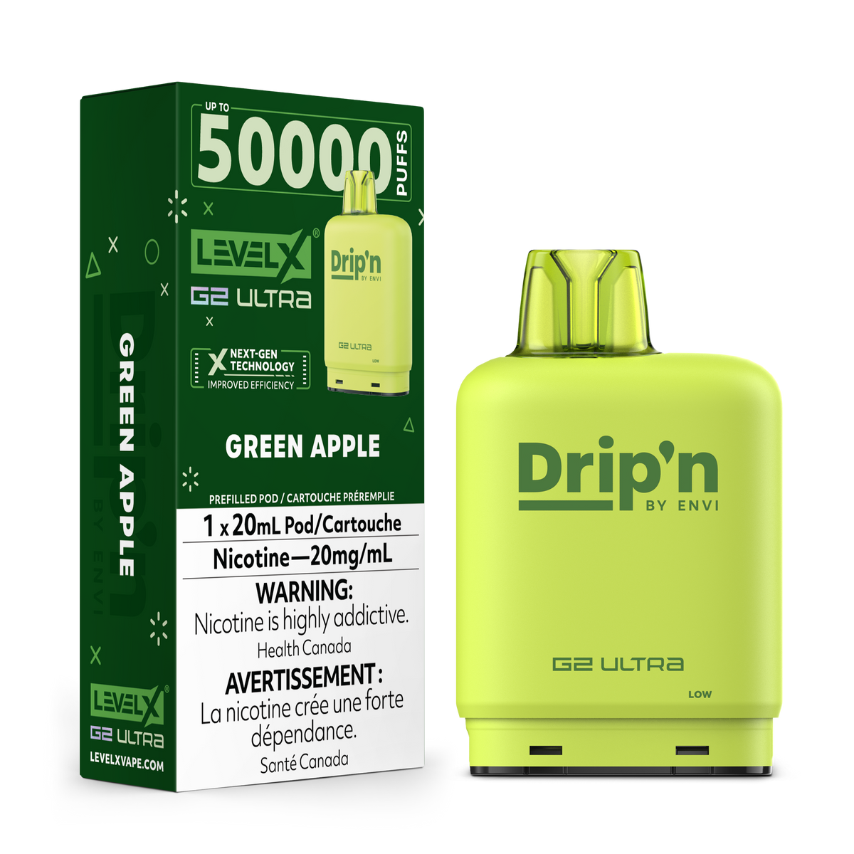 LEVEL X G2 DRIP'N ULTRA 50K GREEN APPLE 20MG