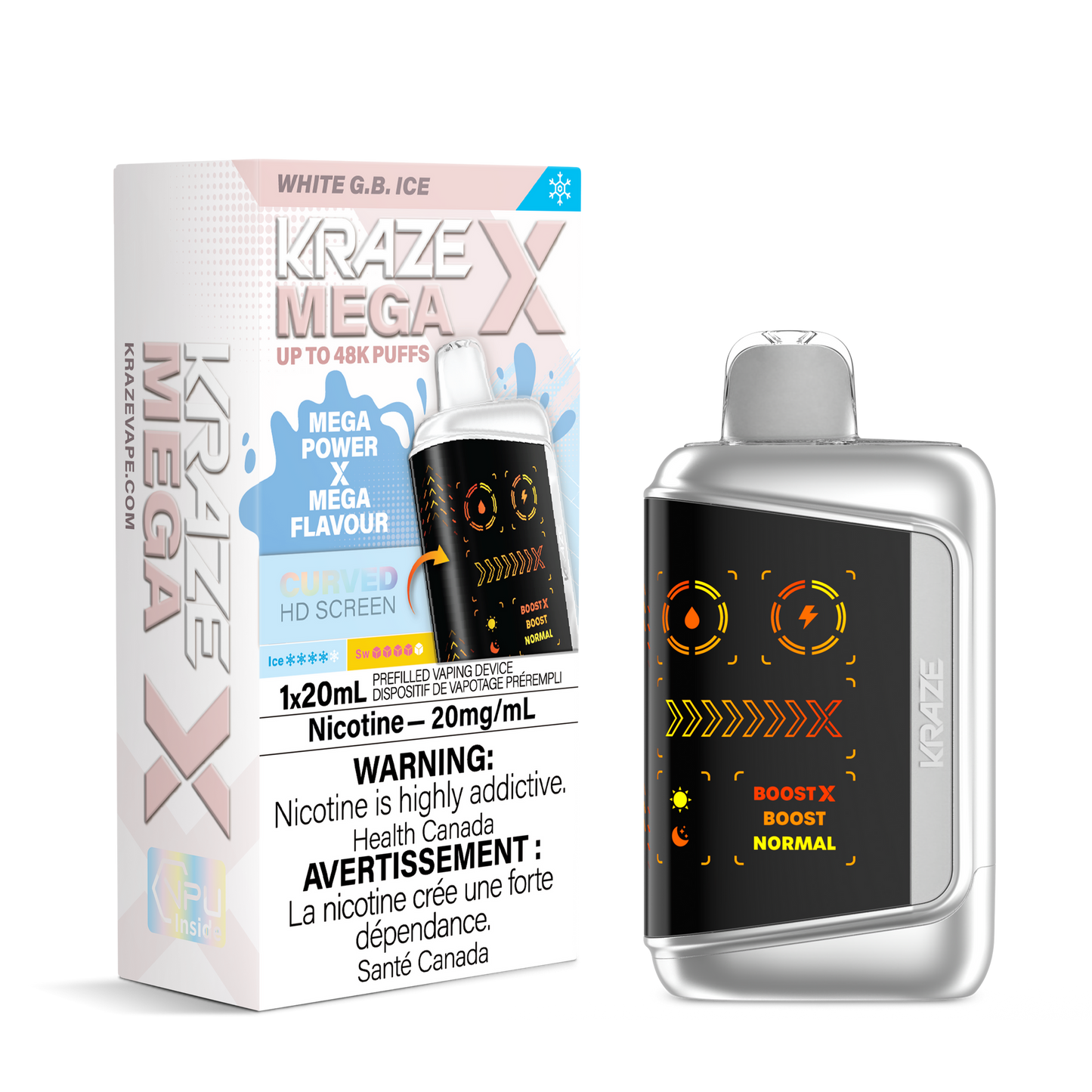 KRAZE MEGA X 48K WHITE G.B ICE 20MG