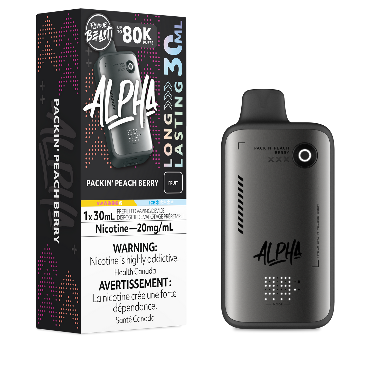 FLAVOUR BEAST ALPHA 80K PACKIN’ PEACH BERRY 20MG