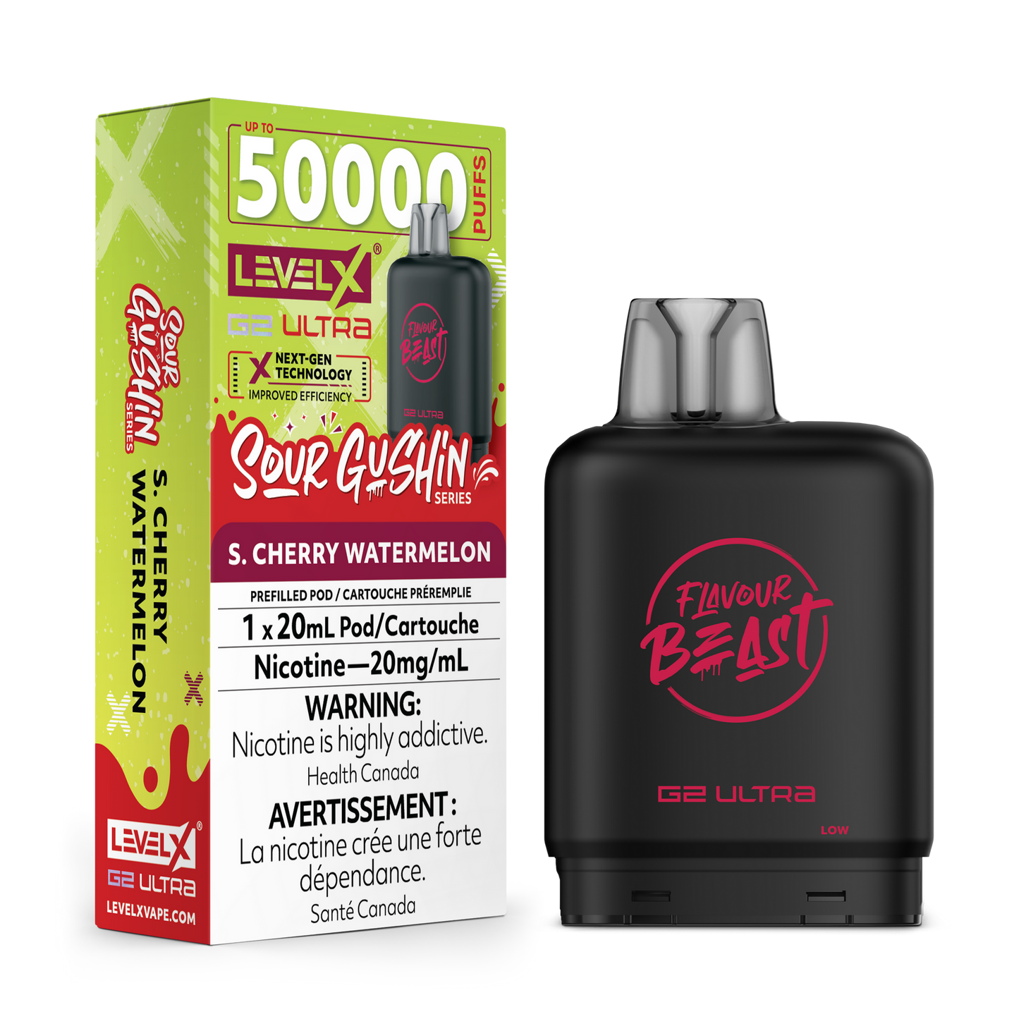 LEVEL X G2 ULTRA 50K SOUR GUSHIN' S. CHERRY WATER MELON 20MG