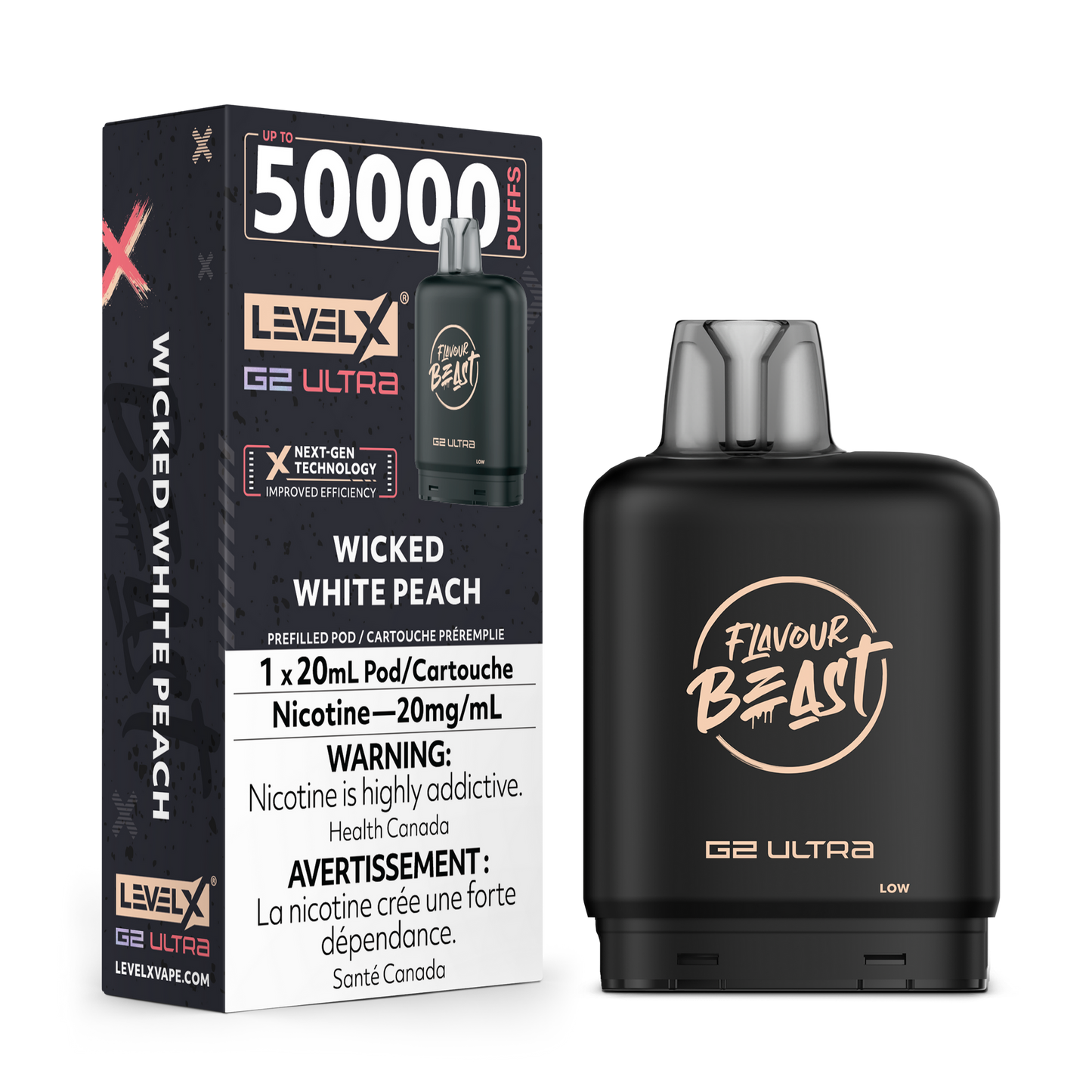 LEVEL X G2 ULTRA 50K WICKED WHITE PEACH 20MG
