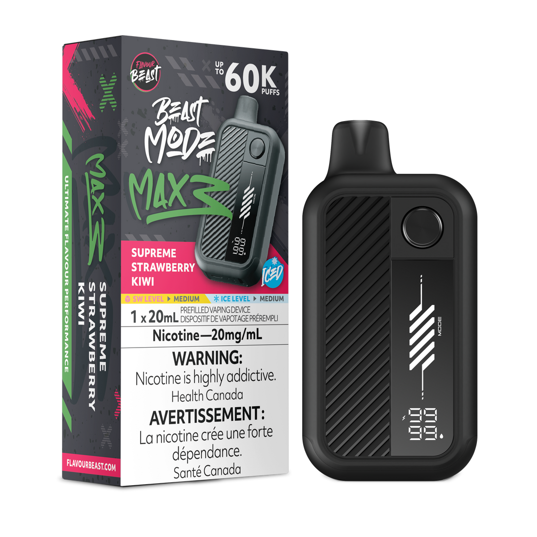 BEAST MODE MAX 3 60K SUPREME STRAWBERRY KIWI ICED 20MG