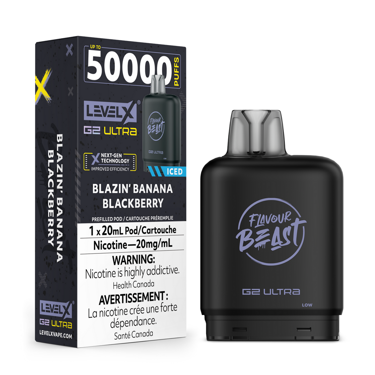 LEVEL X G2 ULTRA 50K BLAZIN' BANANA BLACKBERRY ICE 20MG
