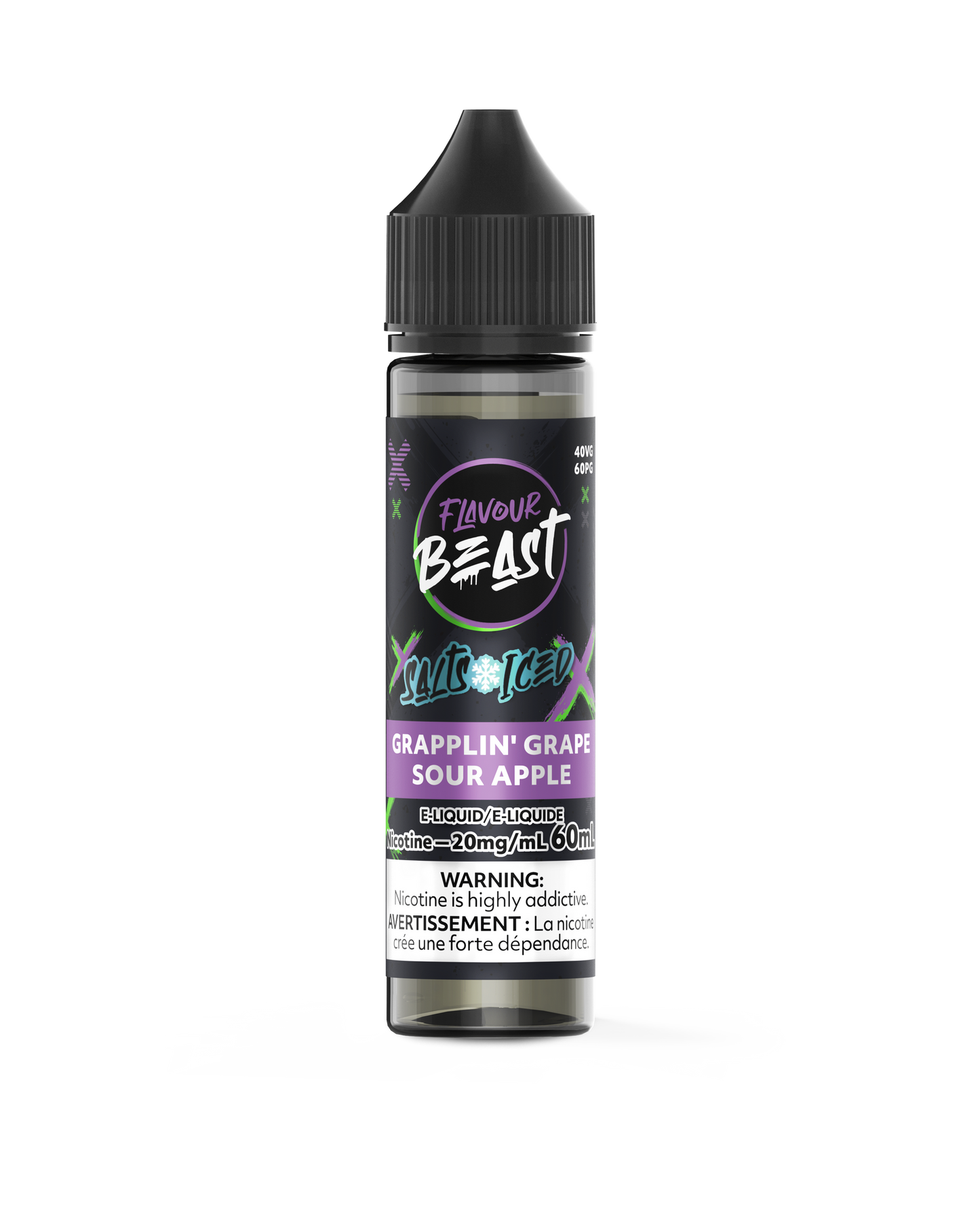 FLAVOUR BEAST 60ML GRAPPLIN' GRAPE SOUR APPLE ICED 20MG