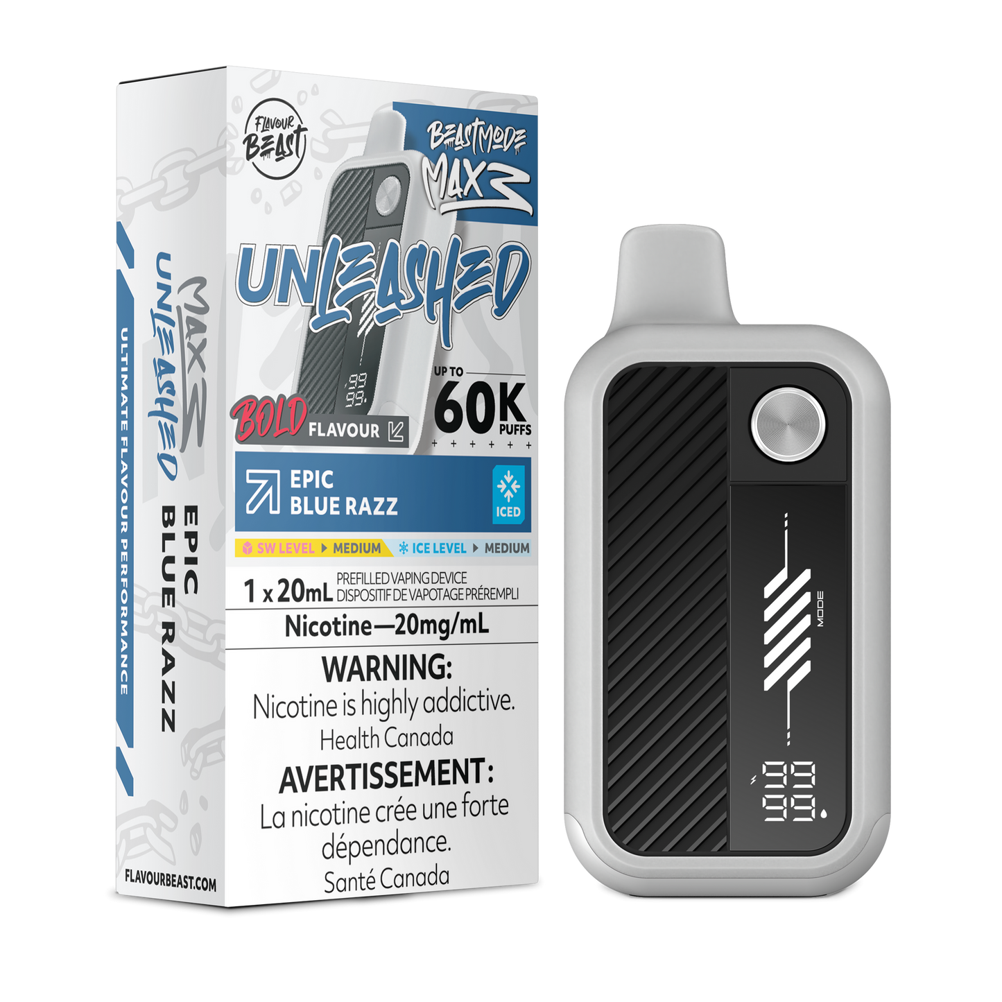 BEAST MODE MAX 3 UNLEASHED 60K EPIC BLUE RAZZ ICED 20MG