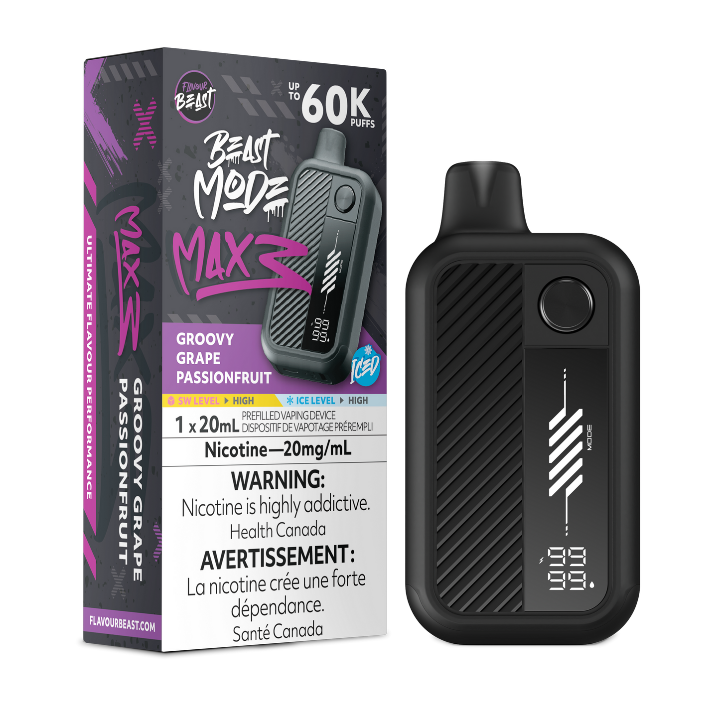 BEAST MODE MAX 3 60K GROOVY GRAPE PASSIONFRUIT ICED 20MG