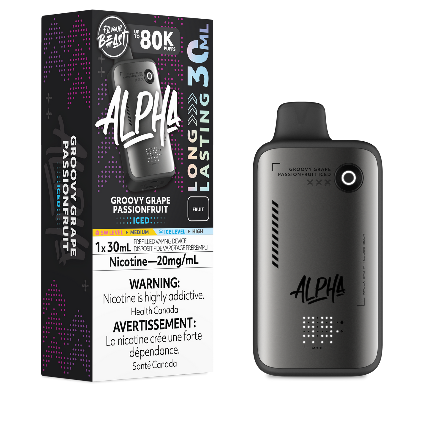 FLAVOUR BEAST ALPHA 80K GROOVY GRAPE PASSIONFRUIT ICED 20MG