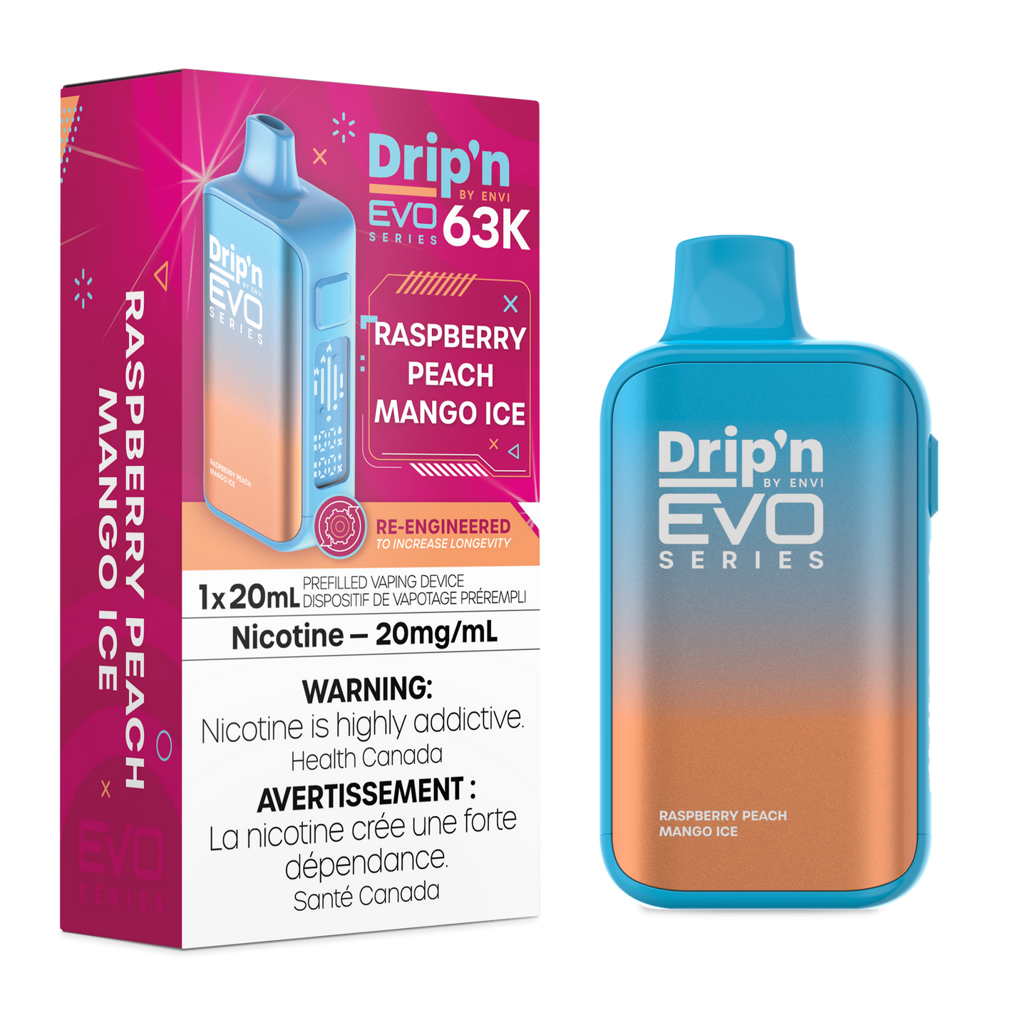 DRIP'N EVO 63K RASPBERRY PEACH MANGO ICED 20MG
