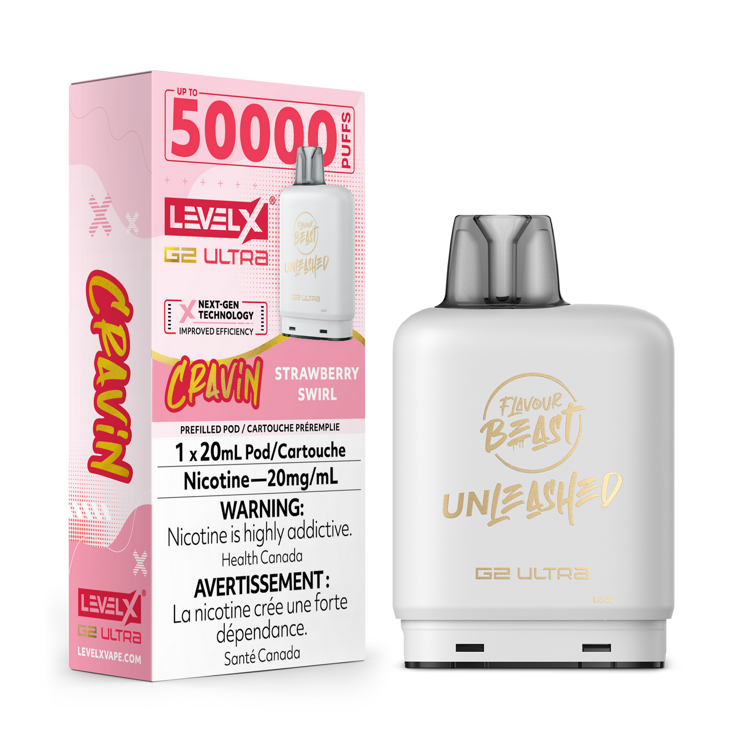 LEVEL X UNLEASHED G2 ULTRA 50K CRAVIN' STRAWBERRY SWIRL 20MG