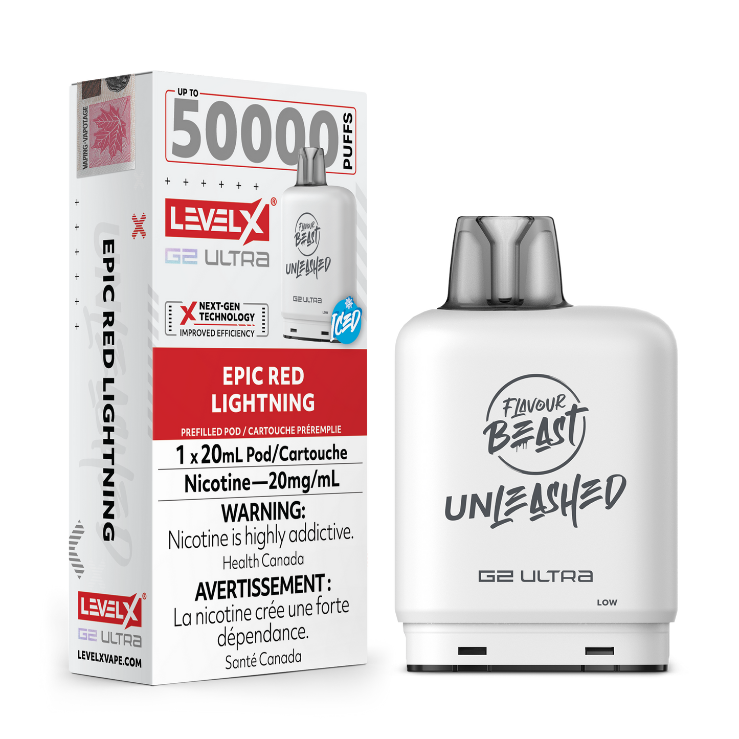 LEVEL X DRIP'N G2 ULTRA 50K EPIC RED LIGHTNING ICE 20MG