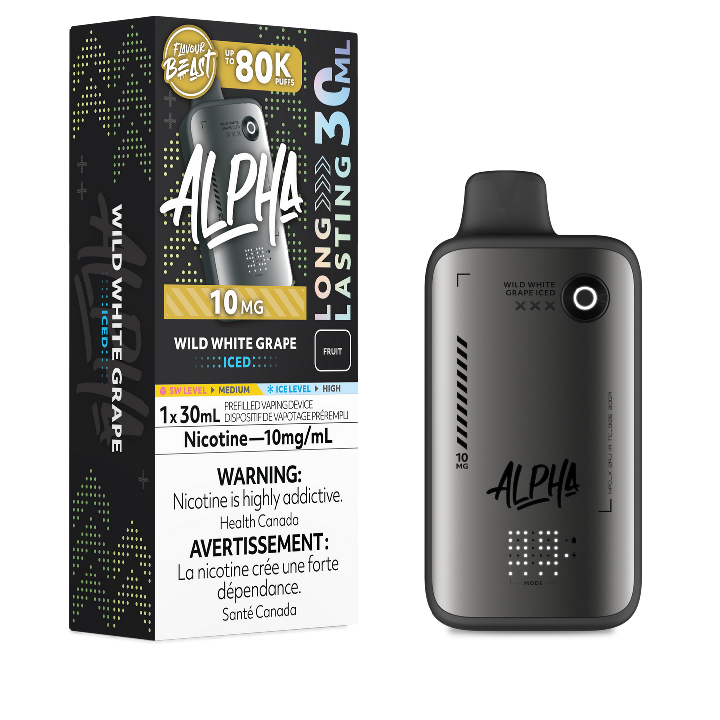 FLAVOUR BEAST ALPHA 80K WILD WHITE GRAPE ICE 10MG