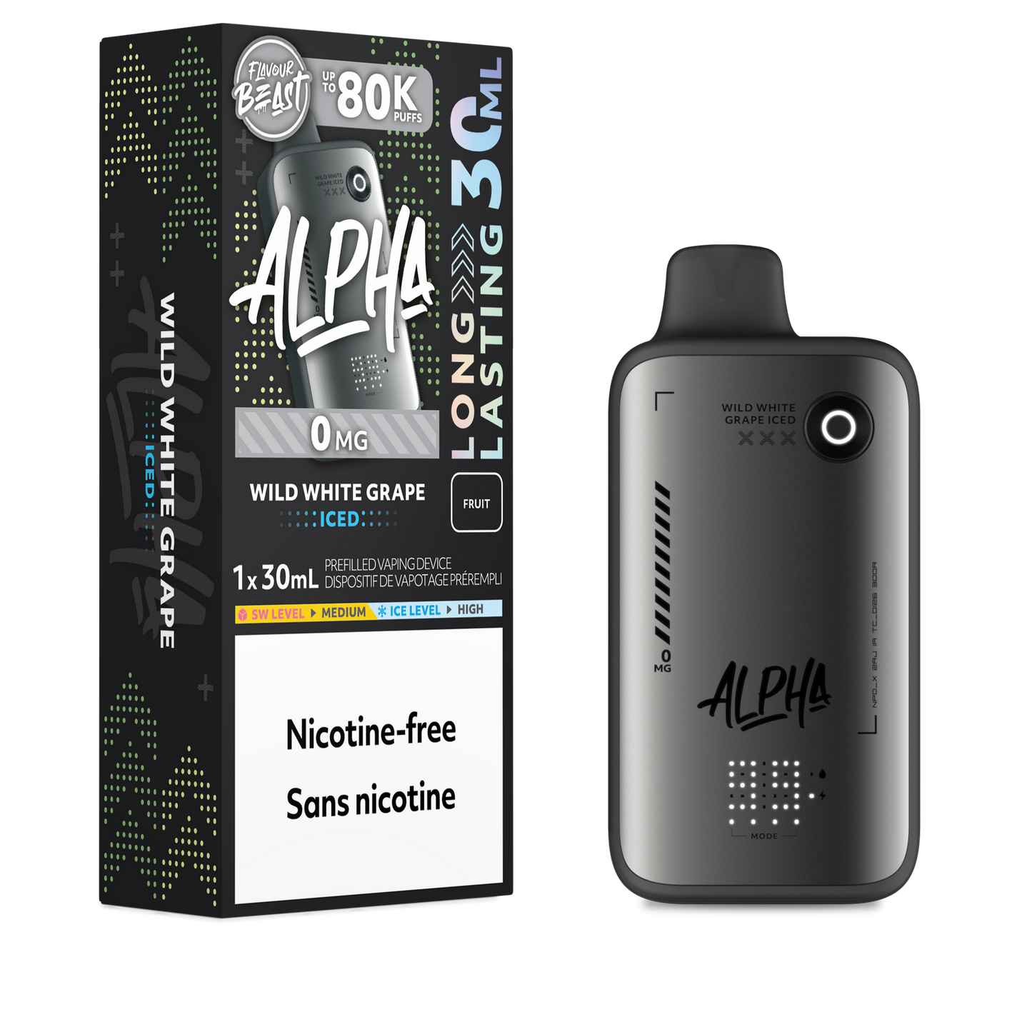 FLAVOUR BEAST ALPHA 80K WILD WHITE GRAPE ICE 0MG-NICOTINE FREE