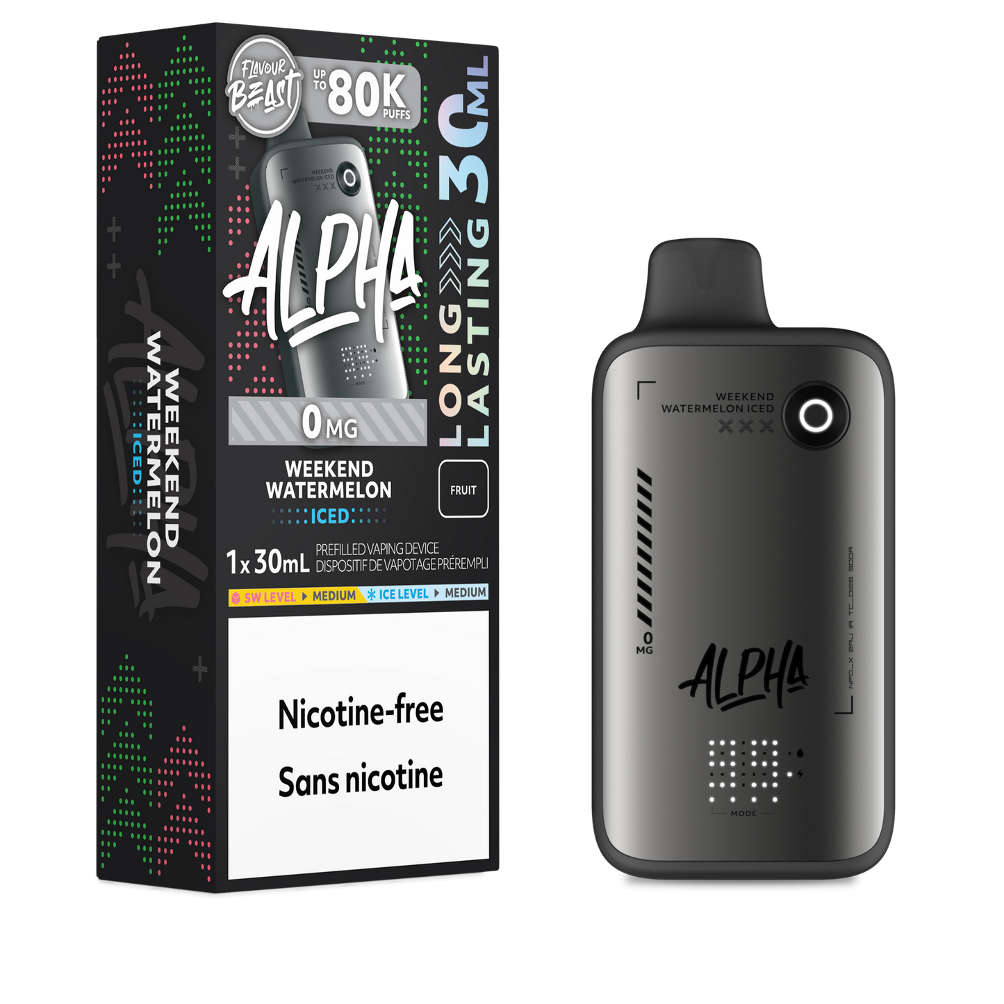 FLAVOUR BEAST ALPHA 80K WEEKEND WATERMELON ICED 0MG-NICOTINE FREE
