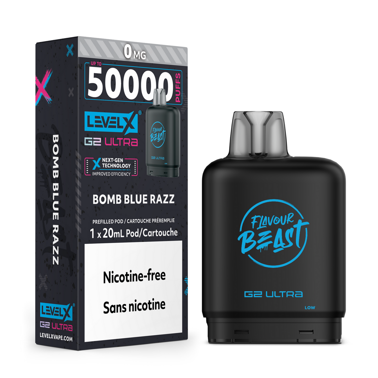 LEVEL X G2 ULTRA 50K BOMB BLUE RAZZ 0MG-NICOTINE FREE