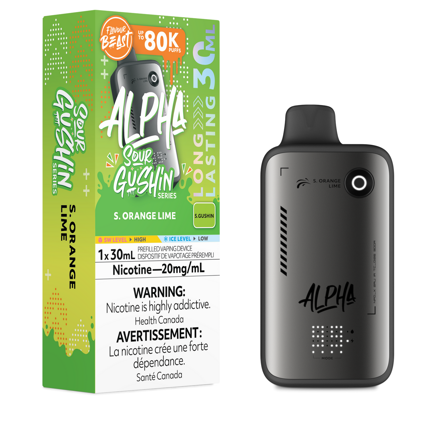 FLAVOUR BEAST ALPHA 80K SOUR GUSHIN’ S.ORANGE LIME 20MG