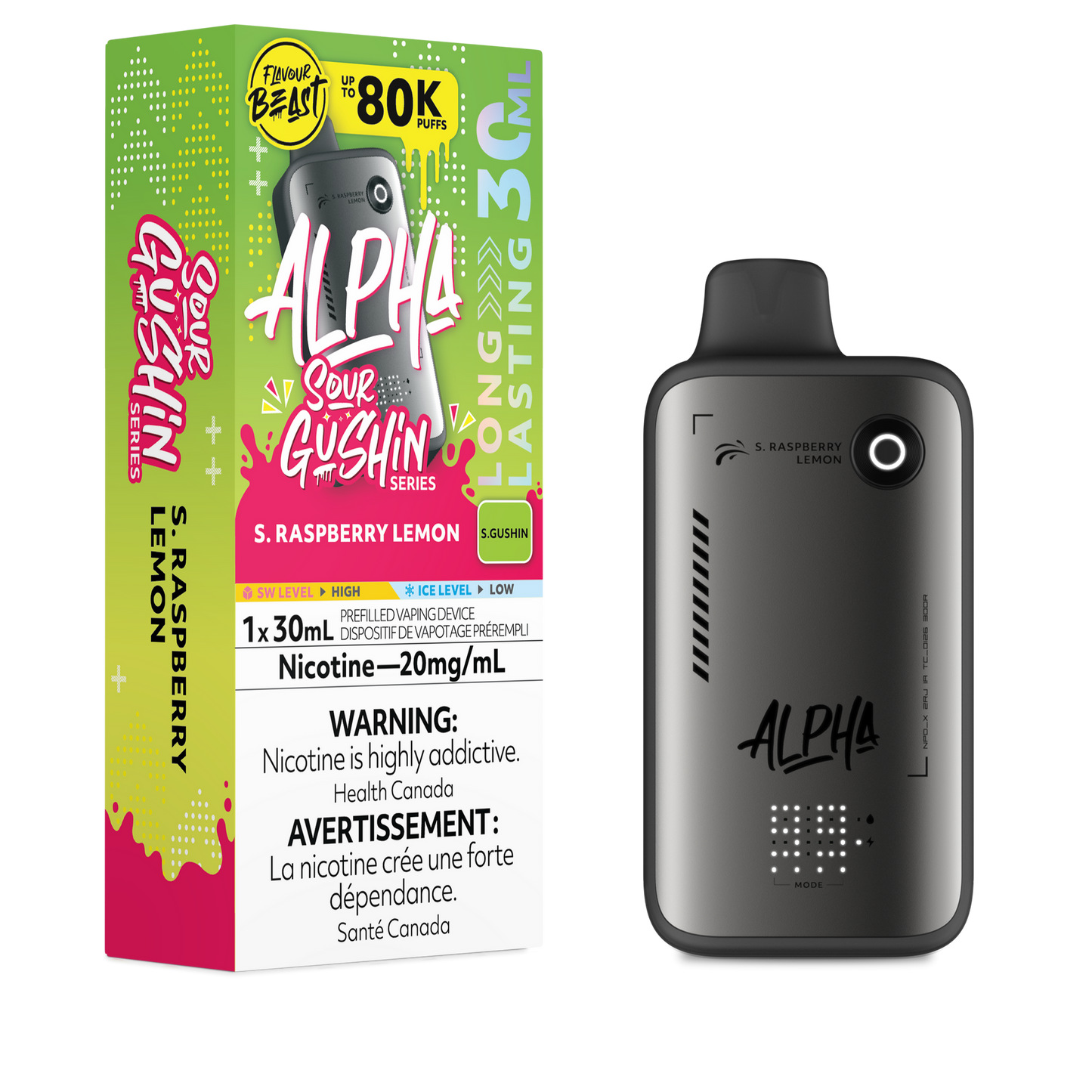 FLAVOUR BEAST ALPHA 80K SOUR GUSHIN’ S.RASPBERRY LEMON 20MG
