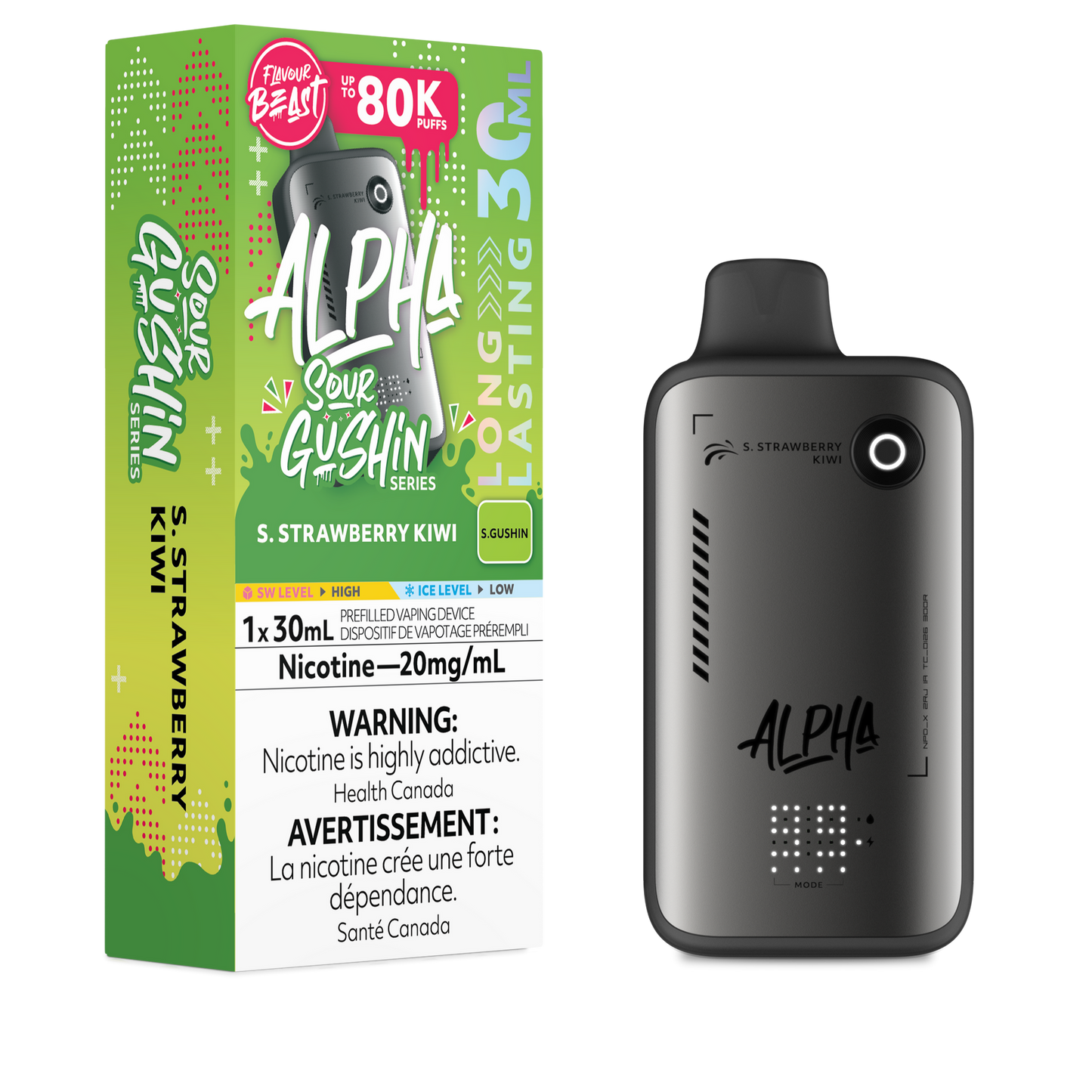FLAVOUR BEAST ALPHA 80K SOUR GUSHIN’ S.STRAWBERRY KIWI 20MG